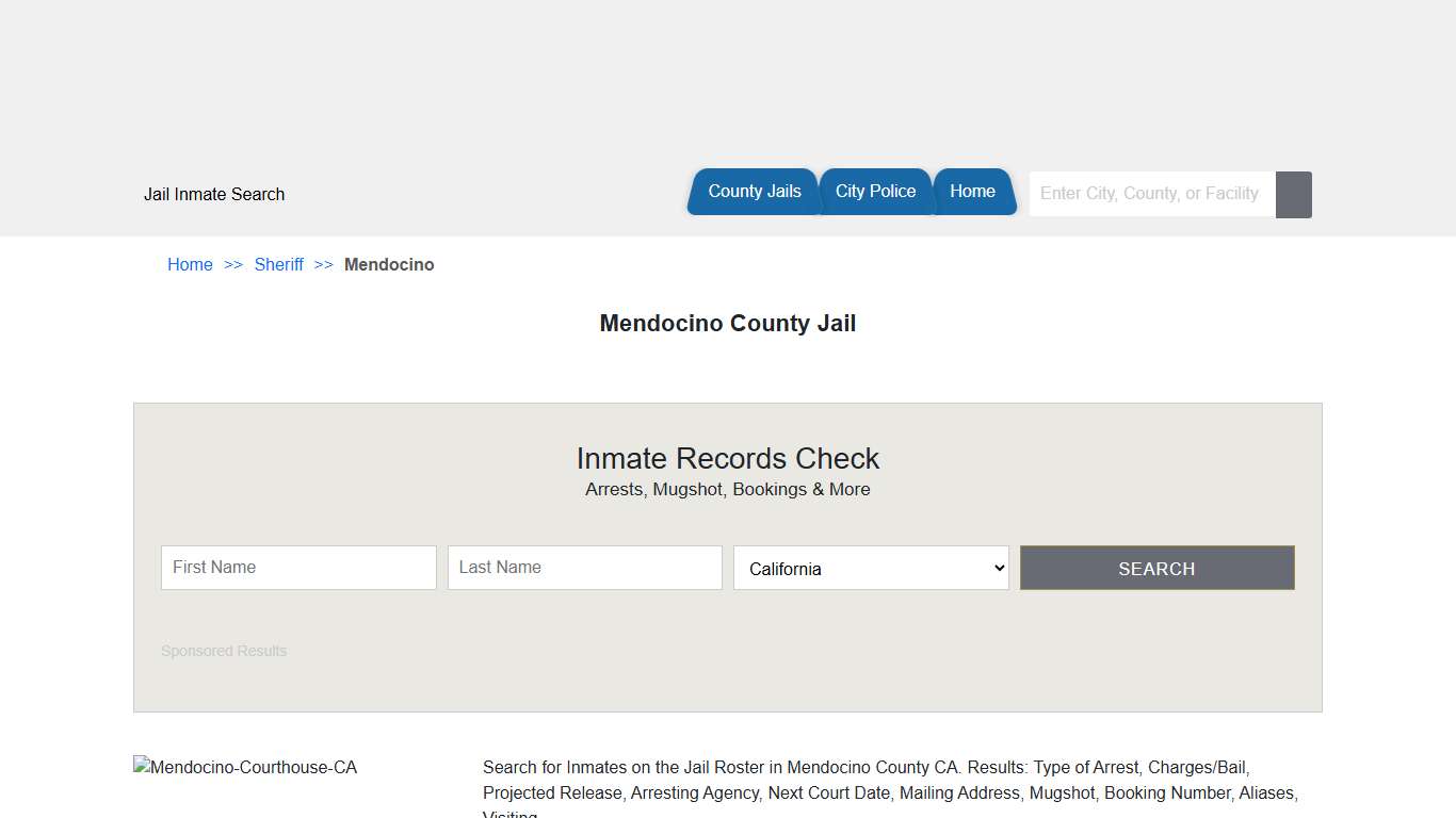 Mendocino County Jail | Jail Roster Search