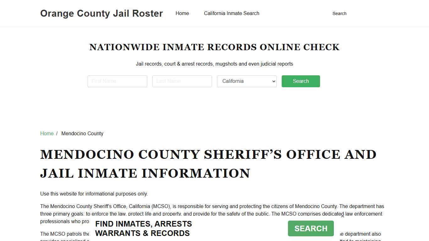 Mendocino County Sheriff, CA, Jail Inmate Search, Recent Arrests