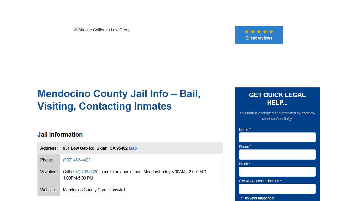 Mendocino County Jail Info – Bail, Visiting, Contacting Inmates