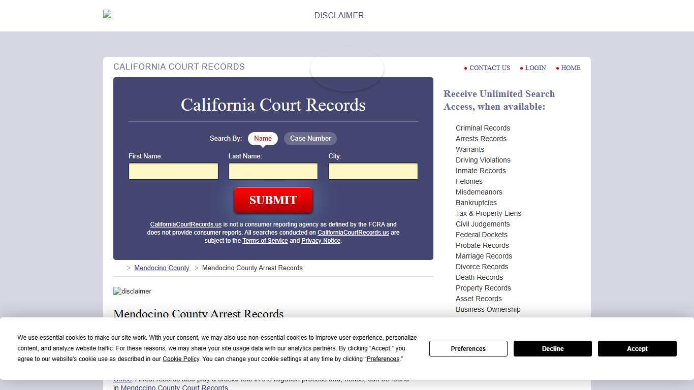 Mendocino County Arrest Records | CaliforniaCourtRecords.us